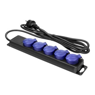 Przedłużacz warsztatowy bryzgoszczelny IP44, 5 gniazd 2P+Z IP44, schuko przewód gumowy, H05RR-F 3x1,5mm2, długość 5m