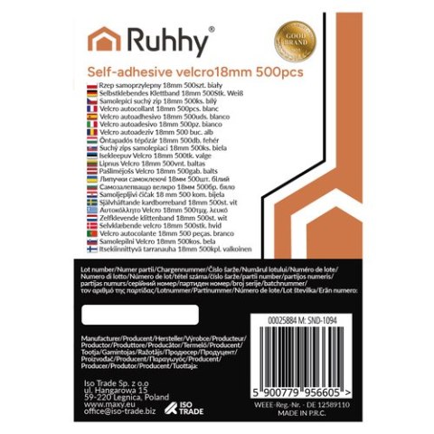 Rzep samoprzylepny 18mm 500szt. biały Ruhhy 25884