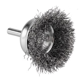Szczotka druciana doczołowa 50 mm, drut karbowany, stalowy, z trzpieniem 6 mm