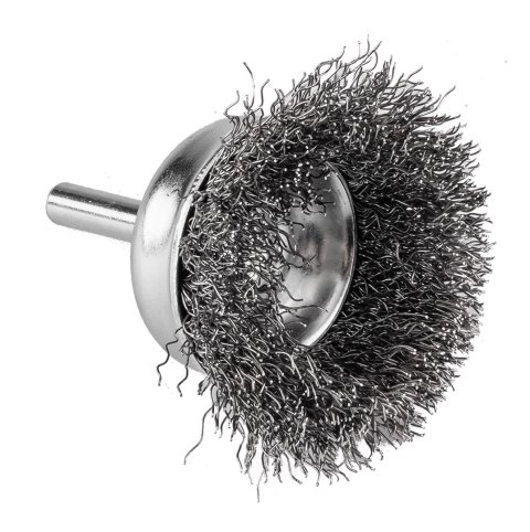 Szczotka druciana doczołowa 50 mm, drut karbowany, stalowy, z trzpieniem 6 mm