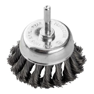 Szczotka druciana doczołowa 75 mm, drut skręcony, stalowy, z trzpieniem 6 mm
