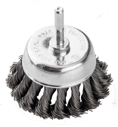 Szczotka druciana doczołowa 75 mm, drut skręcony, stalowy, z trzpieniem 6 mm