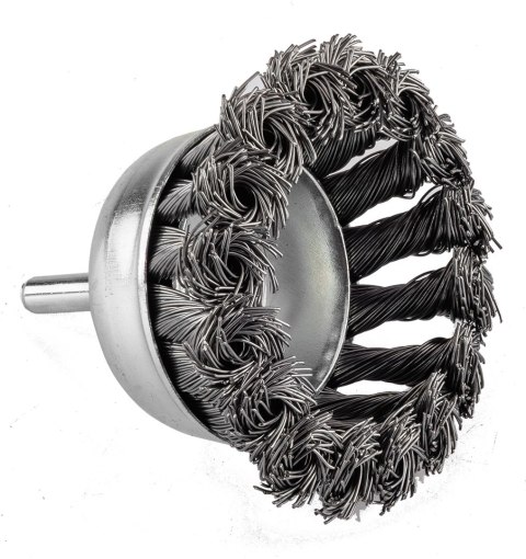 Szczotka druciana doczołowa 75 mm, drut skręcony, stalowy, z trzpieniem 6 mm