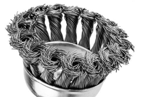 Szczotka druciana doczołowa 75 mm, drut skręcony, stalowy, z trzpieniem 6 mm