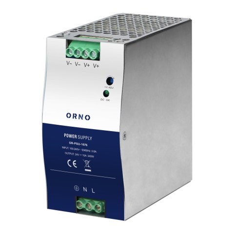 Zasilacz przemysłowy, na szynę DIN, 24VDC, 10A, 240W, w metalowej obudowie