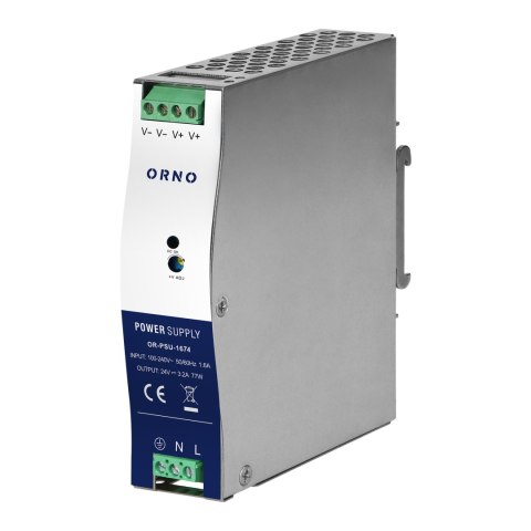 Zasilacz przemysłowy, na szynę DIN, 24VDC 3,2A 77W, w metalowej obudowie