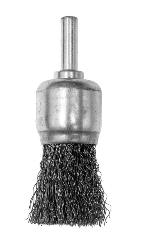 Szczotka druciana pędzelkowa 24 mm, drut karbowany, stalowy, z trzpieniem 6 mm
