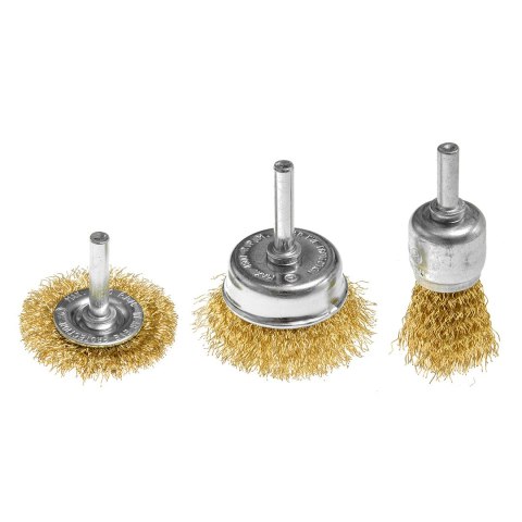 Szczotki druciane drut karbowany, mosiądzowany, 25, 37, 50 mm, 3 szt., trzpień 6 mm