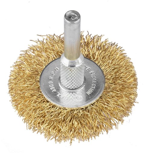 Szczotki druciane tarczowe, drut karbowany, mosiądzowany, 25, 38, 50, 63, 75 mm, 5 szt.