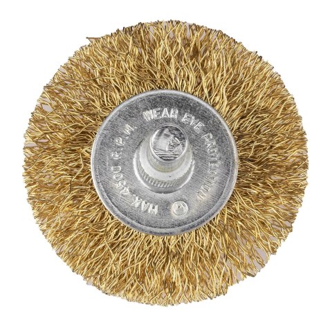Szczotki druciane tarczowe, drut karbowany, mosiądzowany, 25, 38, 50, 63, 75 mm, 5 szt.