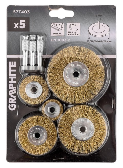 Szczotki druciane tarczowe, drut karbowany, mosiądzowany, 25, 38, 50, 63, 75 mm, 5 szt.