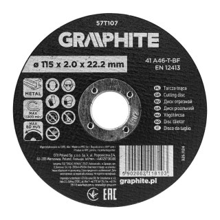 Tarcza tnąca, korundowa do metalu 115 x 2.0 x 22.2 mm, 41 A46-T-BF