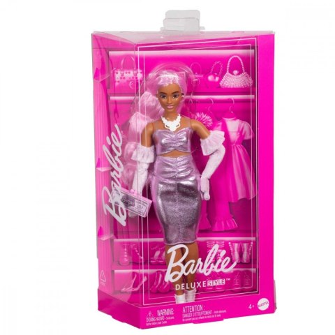 Lalka barbie deluxe style 1 metaliczna różowa sukienka