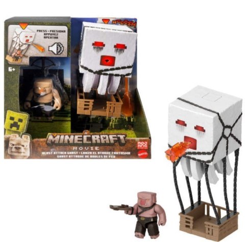 Zestaw z figurką minecraft atakujący ghast z pociskiem