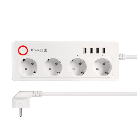 Listwa sieciowa Kruger&Matz 4 gniazda typu niemieckiego i 4xUSB 2100 mA Connect P6 Tuya