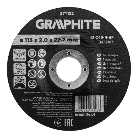 Tarcza tnąca, korundowa do betonu 115 x 2.0 x 22.2 mm, 42 C46-R-BF, wypukła