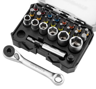 Zestaw bitów 25 mm i nasadek z grzechotką i uchwytem magnetycznym 60 mm, 24 szt.