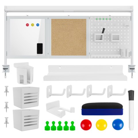 Przegroda biurkowa / organizer Ergo Office, max. obciążenie 10kg, biała i korkowa tablica, szerokość 1250mm, biała, ER-300 W