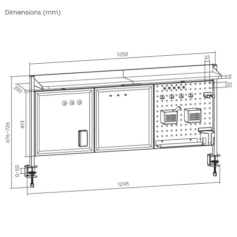 Przegroda biurkowa / organizer Ergo Office, max. obciążenie 10kg, biała i korkowa tablica, szerokość 1250mm, biała, ER-300 W