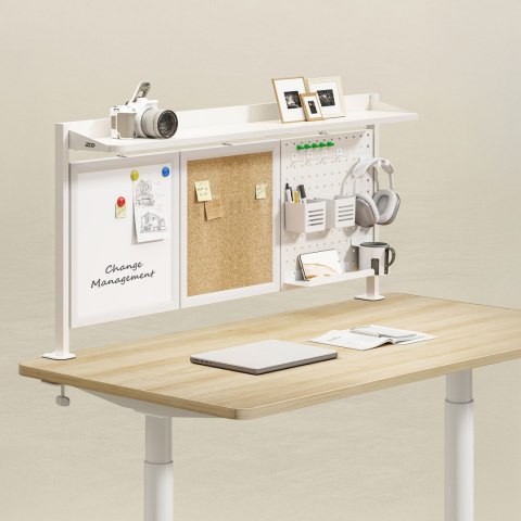 Przegroda biurkowa / organizer Ergo Office, max. obciążenie 10kg, biała i korkowa tablica, szerokość 1250mm, biała, ER-300 W