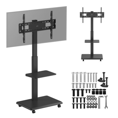 Stand / wózek dla TV Ergo-Office, max. obciążenie 50kg / 5kg półka, max. VESA 600x400, wbud. listwa zasil., czarny, ER-304 B