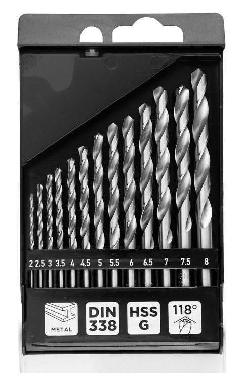 Wiertła do metalu HSS-G, 2 - 8 mm, zestaw 13 szt.
