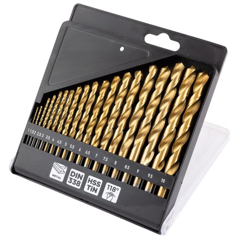Wiertła do metalu HSS TiN, 1 - 10 mm, zestaw 19 szt.