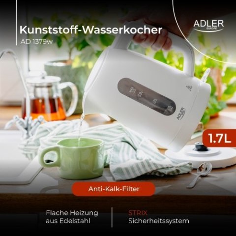 AD 1379w Czajnik elektryczny 1,7 l | strix | płaska grzałka | automatyczne wyłączanie | biały