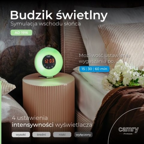 AD 1916 Budzik świetlny | symulacja wschodu słońca | dźwięki natury | radio fm | podświetlenie nastrojowe
