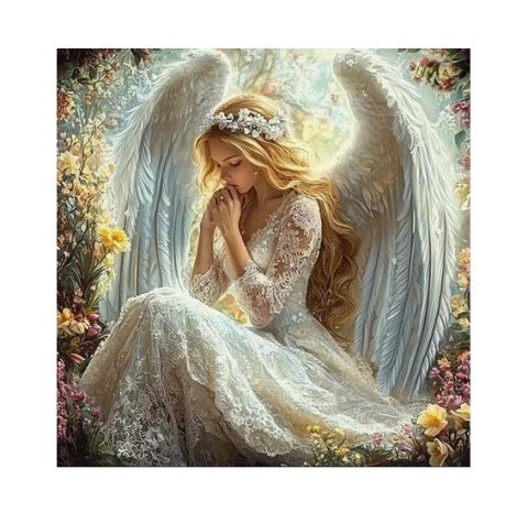 Diamentowa mozaika - kobieta anioł w ogrodzie