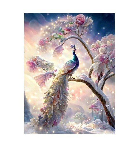 Diamentowa mozaika - paw na gałęzi