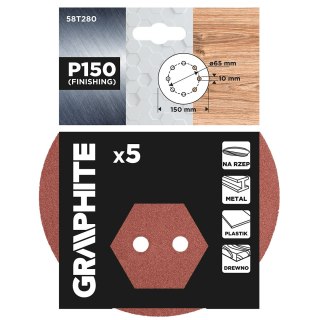 Krążki ścierne na rzep 150 mm, P150, 5 szt., z 8 otworami