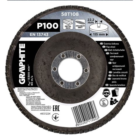 Ściernica listkowa cyrkonowa 115 x 22.2 mm, P100