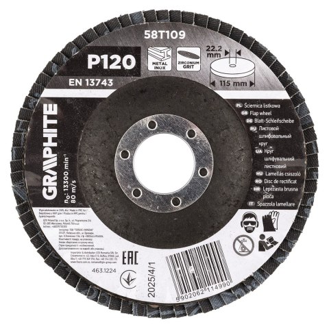 Ściernica listkowa cyrkonowa 115 x 22.2 mm, P120