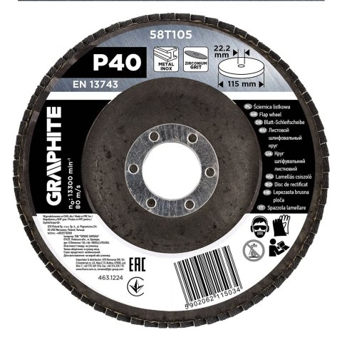 Ściernica listkowa cyrkonowa 115 x 22.2 mm, P40