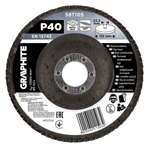 Ściernica listkowa cyrkonowa 115 x 22.2 mm, P40