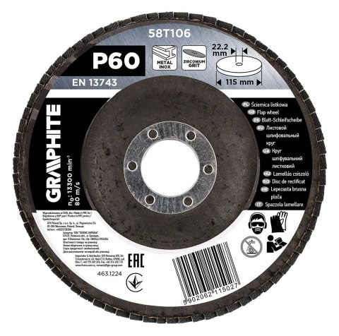 Ściernica listkowa cyrkonowa 115 x 22.2 mm, P60