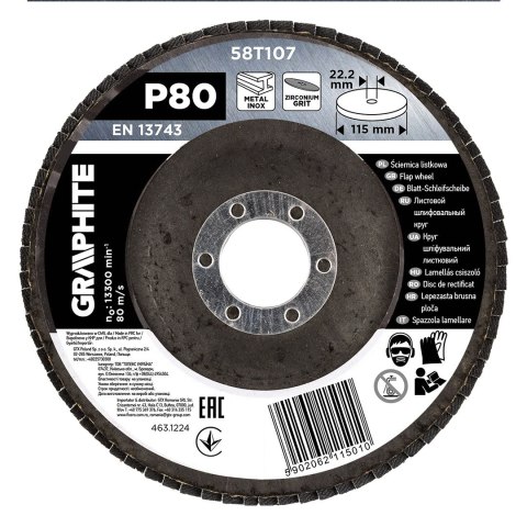 Ściernica listkowa cyrkonowa 115 x 22.2 mm, P80
