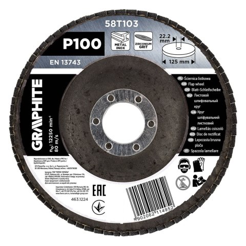 Ściernica listkowa cyrkonowa 125 x 22.2 mm, P100