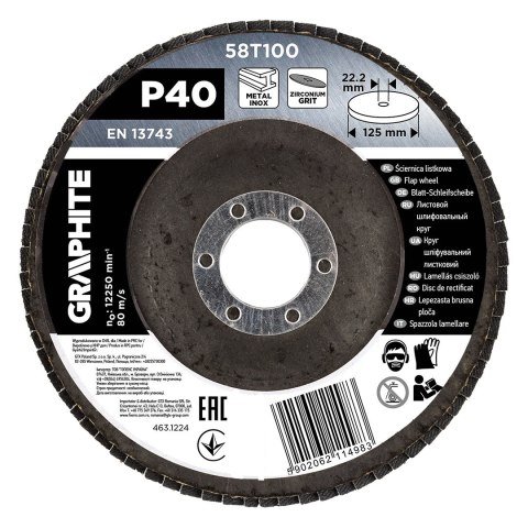 Ściernica listkowa cyrkonowa 125 x 22.2 mm, P40