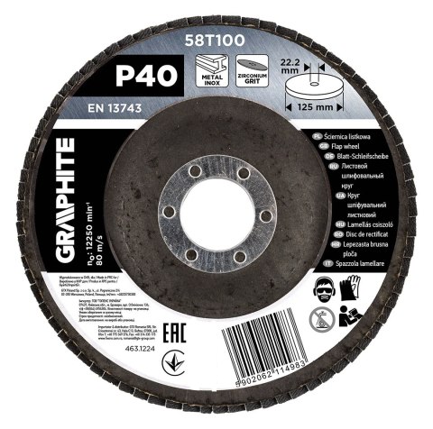 Ściernica listkowa cyrkonowa 125 x 22.2 mm, P40