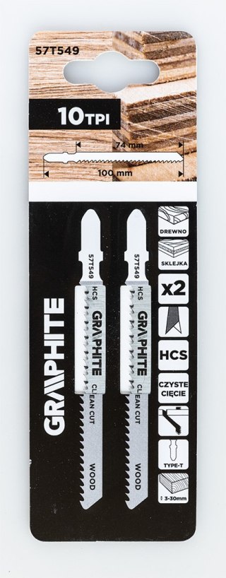 Brzeszczot do wyrzynarki, 10 TPI, HCS, uchwyt typu T, 2 szt., czyste cięcie