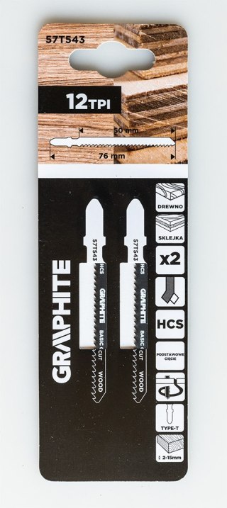 Brzeszczot do wyrzynarki, 12 TPI, HCS, uchwyt typu T, 2 szt., cięcie krzywoliniowe