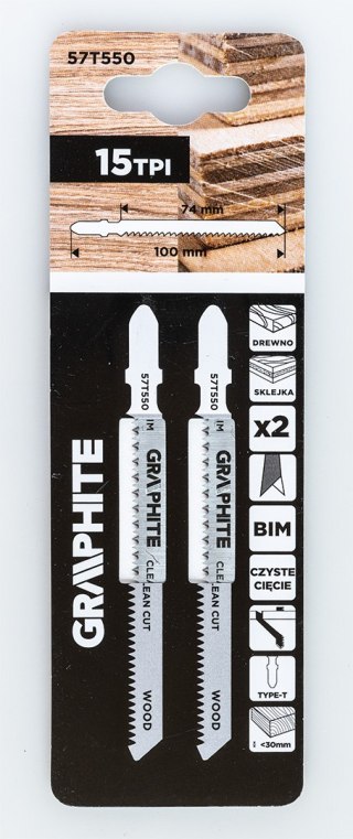 Brzeszczot do wyrzynarki, 15 TPI, BIM, uchwyt typu T, 2 szt., czyste cięcie