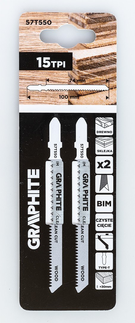 Brzeszczot do wyrzynarki, 15 TPI, BIM, uchwyt typu T, 2 szt., czyste cięcie