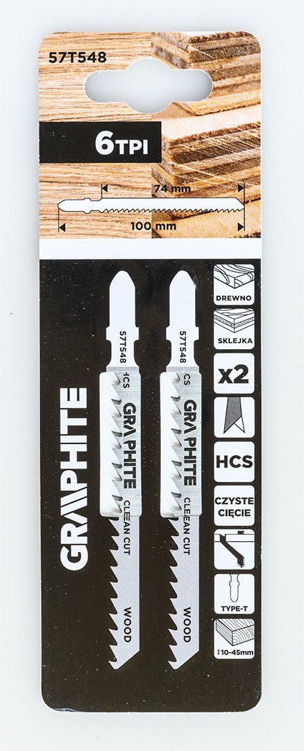 Brzeszczot do wyrzynarki, 6 TPI, HCS, uchwyt typu T, 2 szt., czyste cięcie