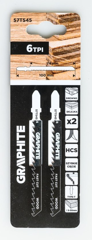 Brzeszczot do wyrzynarki, 6 TPI, HCS, uchwyt typu T, 2 szt., zgrubne cięcie