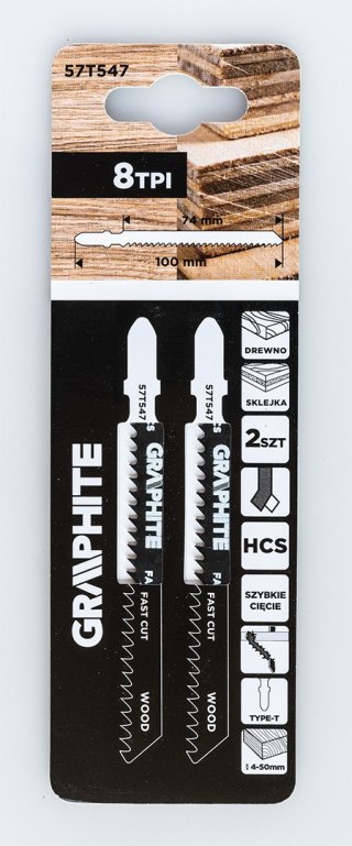 Brzeszczot do wyrzynarki, 8 TPI, HCS, uchwyt typu T, 2 szt., zgrubne cięcie