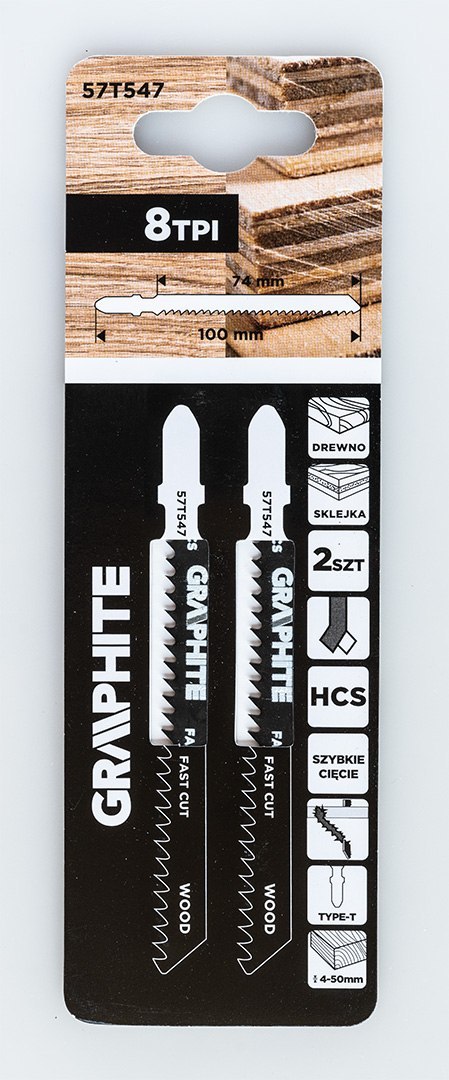 Brzeszczot do wyrzynarki, 8 TPI, HCS, uchwyt typu T, 2 szt., zgrubne cięcie