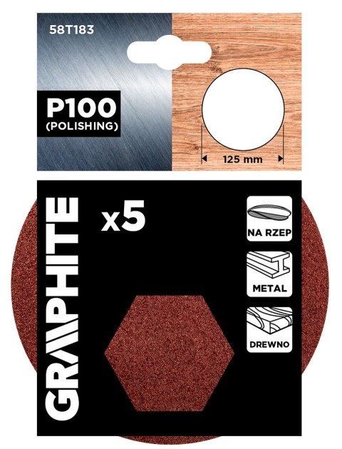 Krążki ścierne na rzep 125 mm, P100, 5 szt., bez otworów